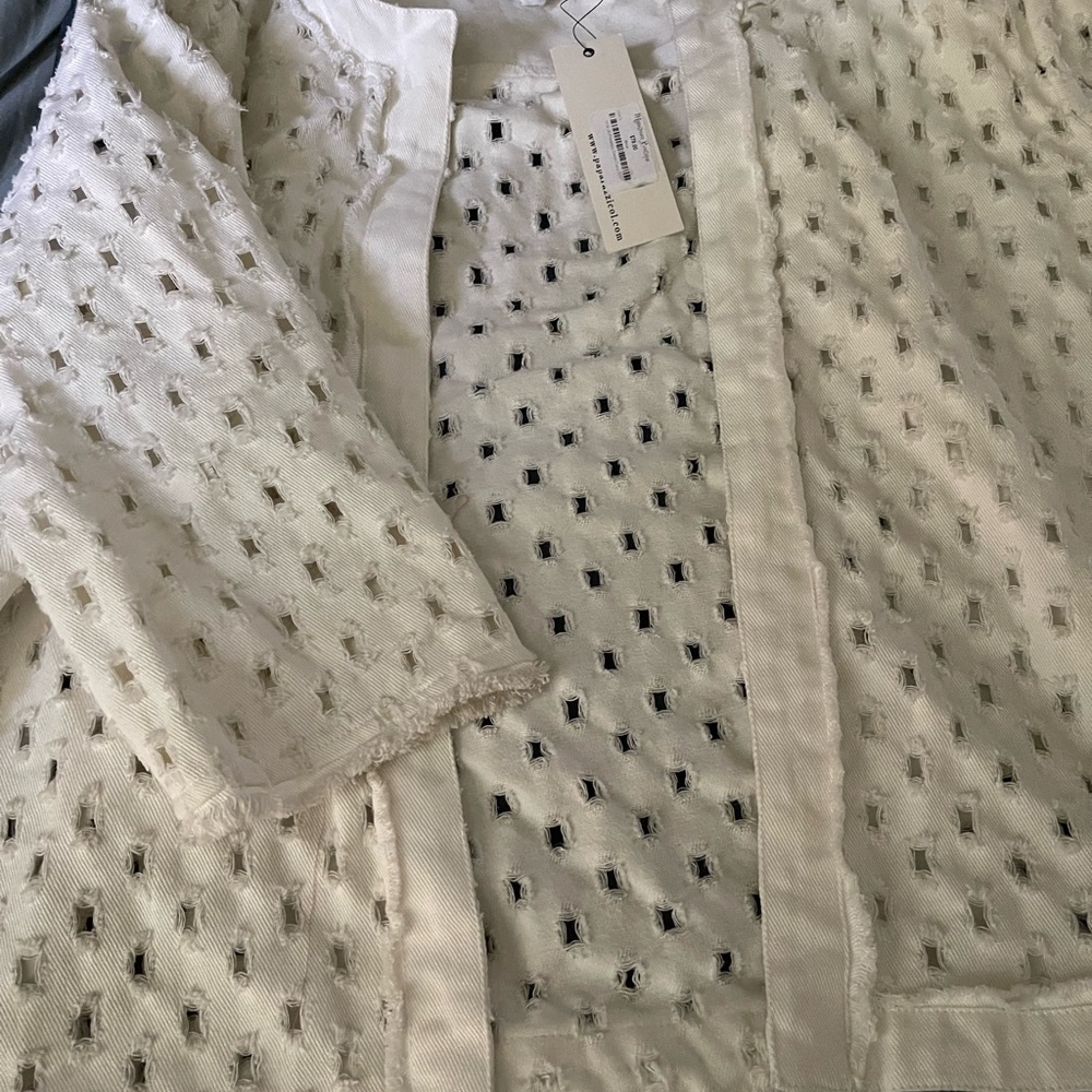 Beautiful NWT eyelet white jean jacket
